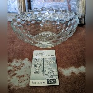 Vintage 50's Fostoria American Large Heavy Crystal Serving Bowl